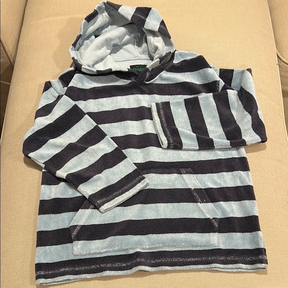 Mini Boden Navy Striped Cotton Toweling Hoodie 7/8 - Picture 1 of 10